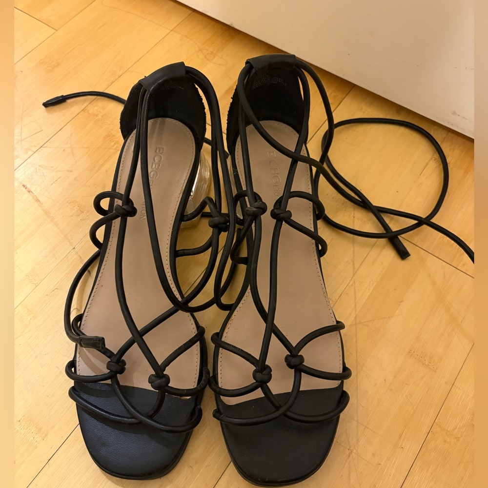 BCBGeneration black sandals with clear mini heel